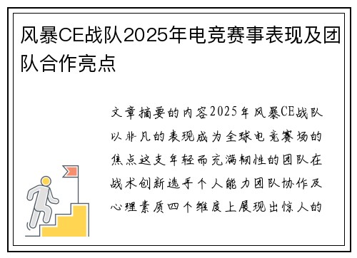 风暴CE战队2025年电竞赛事表现及团队合作亮点