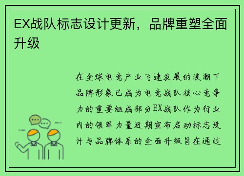 EX战队标志设计更新，品牌重塑全面升级